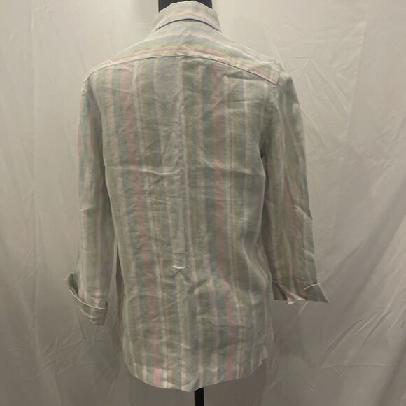 Jones New York Signature linen button down Blouse pastel Rainbow stripe size S - Picture 5 of 7
